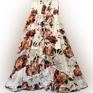 Flower strapless summer maxi flyaway high low dress